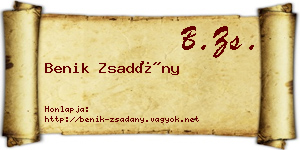 Benik Zsadány névjegykártya